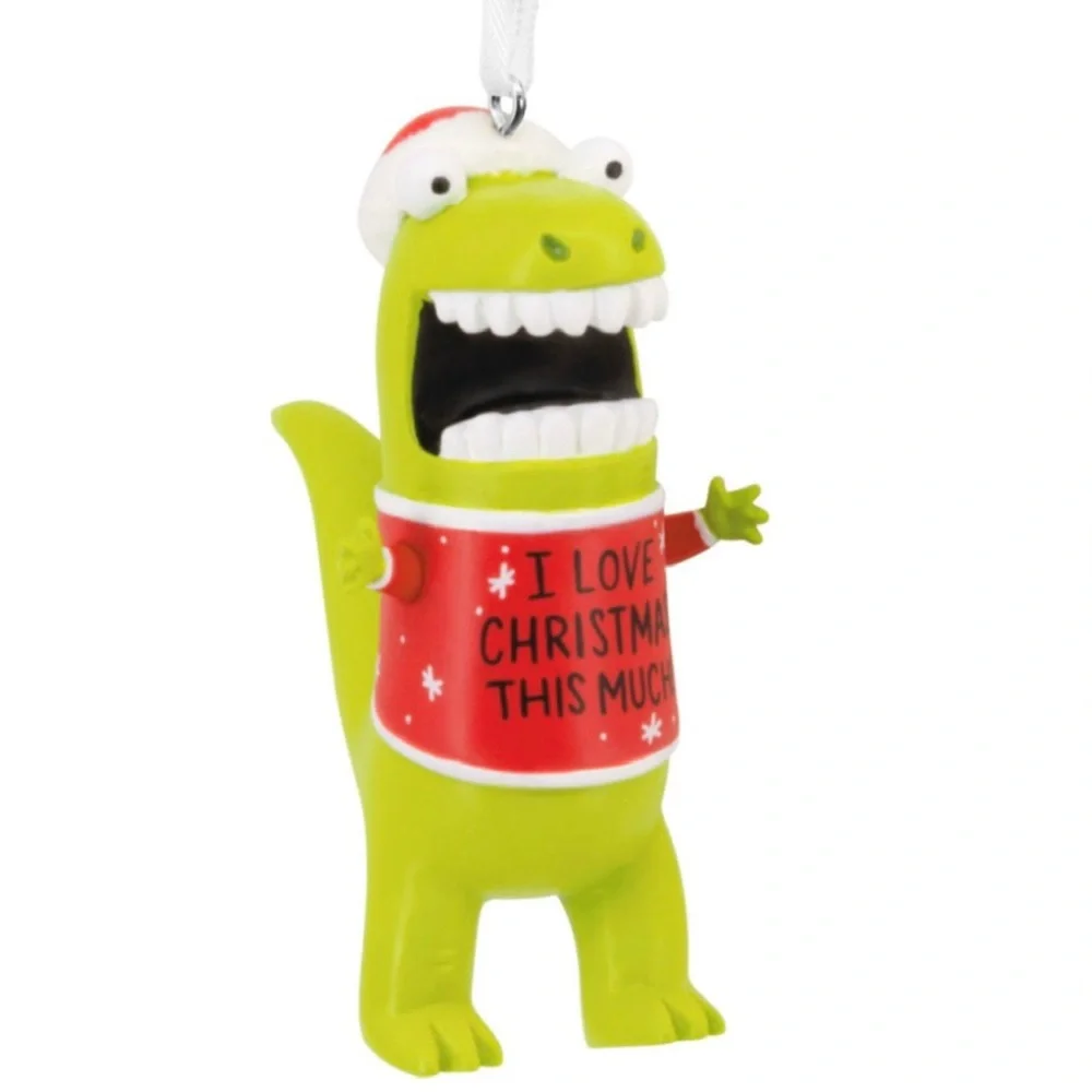Hallmark Shoebox “Love Christmas This Much Dinosaur” Christmas Ornament (NWT)